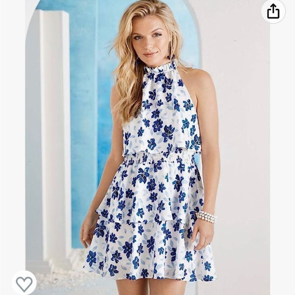 Mud pie layer blue floral ruffle tier sleeveless dress. Elastic waist. NWT